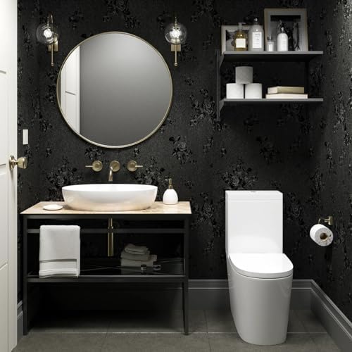 Erfoni Black Peel and Stick Wallpaper Black Floral Embossed Contact Paper - Image 5