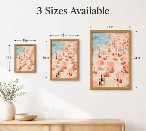 Framed Pink Beach Umbrella Canvas Wall Art, Coastal Picture Wall Decor - Image 5