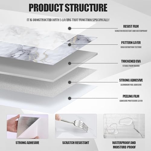 Chejiaye 22pcs Marble Peel and Stick Backsplash Surface Waterproof Wall Panels - Image 5