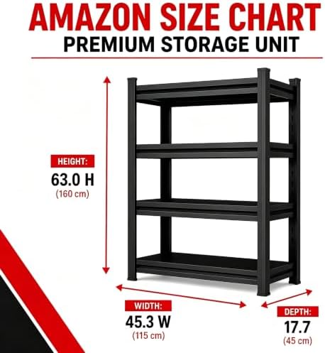 Garage Shelving, 2400 LBS Heavy Duty Metal Storage Shelves, 4-Tier Adjustable - Image 3