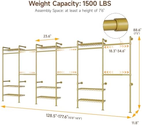 ONBRILL H6 Wall Mounted Closet System, Industrial Pipe Clothes Rack - Image 2