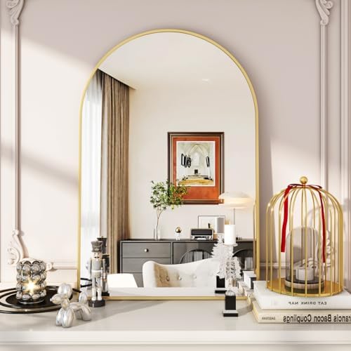 VooBang Arched Wall Mirror, 24 x 36 inch Arch Bathroom Mirror Gold - Image 2