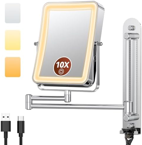 7“ Height Adjustable Wall Mounted Lighted Makeup Mirror by Unknown