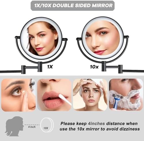 Brass Lighted Wall Mounted Makeup Magnifying Mirror 1X/10X - Image 3