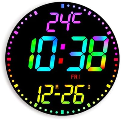 12" Large Digital Wall Mount Clock, 12 RGB Color Alarm by GLOKUUCA