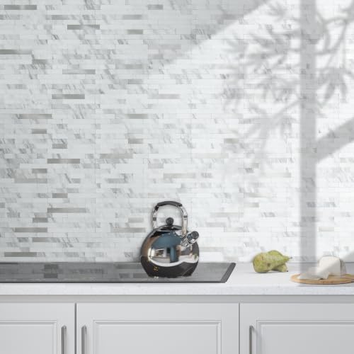 DICOFUN 20 Sheets White Peel and Stick Backsplash Tile, Faux Stone PVC Mixed - Image 6