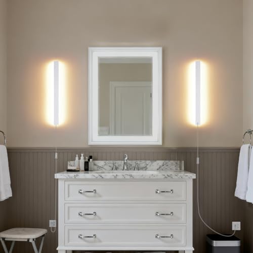KELUOLY Modern Plug in Wall Sconces, 23.6 inch Frosted White LED Long Wall - Image 5