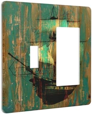 Outlet Covers Rustic Green Wood Grain Sailboat 1 Toggle 1 Rocker Combination - Image 2