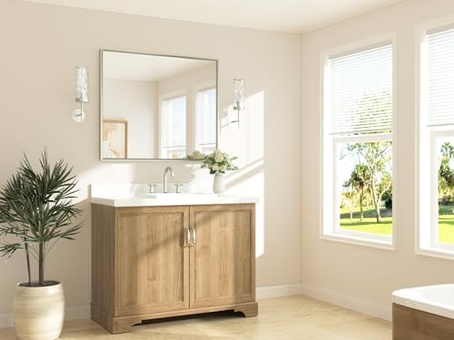 TETOTE Bathroom Mirror for Over Sink Brushed Nickel Beveled Frame 42" x 36" - Image 2