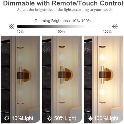Morauroral Gold Walnut Battery Operated Wall Sconces Set of 2 - Image 3