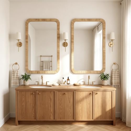 Decorative Rattan Wall Mirror, Boho Bathroom Modern Makeup, Rustic Wall Bohemia - Image 4