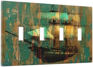 Light Switch Covers Rustic Green Wood Grain Sailboat Quad Toggle 4 Gang Wall - Image 2