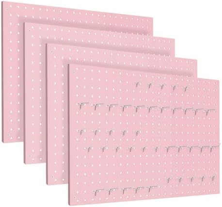 Peg Board, 4 Pack Metal Pegboard Panels Pink Pegboards Wall Organizer by MUWOOD