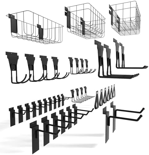 45 Pack Black Slatwall Accessories, Heavy Duty Steel Slatwall Hooks by Fivaz