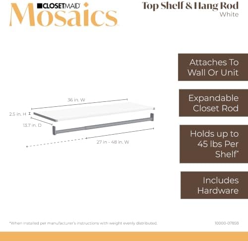 ClosetMaid Mosaics Shelf and Rod Closet Organizer, 2.52" H x 36.02" W x 13.78" D - Image 3