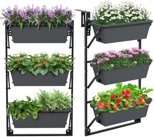 GIANTEX 3-Tier Vertical Railing Planter, Adjustable Hanging Planter Boxes by Giantex