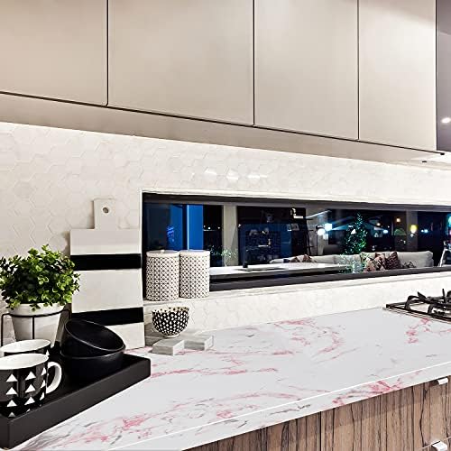 tiltil Glossy White/Pink Marble Contact Paper Granite Wallpaper 15.8"×197" - Image 5