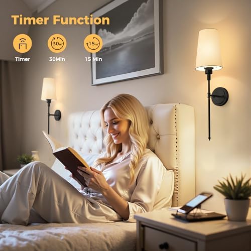 Battery Operated Wall Sconce: Set of 2 Wireless Wall Light 12000mAh - Image 6