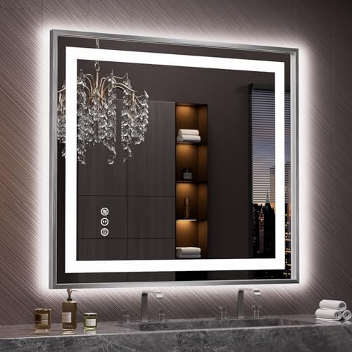 Amorho LED Bathroom Mirror 40"X36", Front Light and Backlit by Amorho