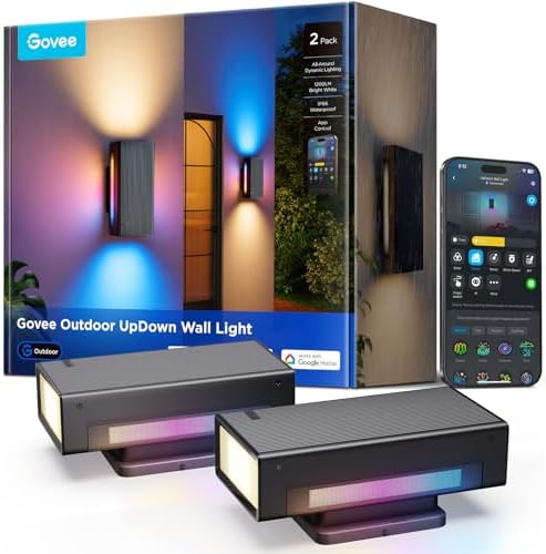 Govee Outdoor UpDown Wall Light, 2 Pack, 1200LM RGBICWW Smart Porch Lights by Unknown