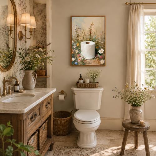 AtterrirArt Framed Whimsical Bathroom Wall Art Toilet Paper Flower Artwork - Image 5