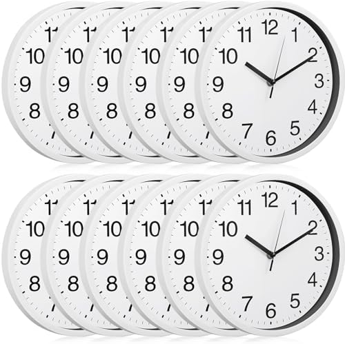 Inbagi 12 Pieces Silent Round Wall Clocks Non Ticking, 10 Inch by Inbagi