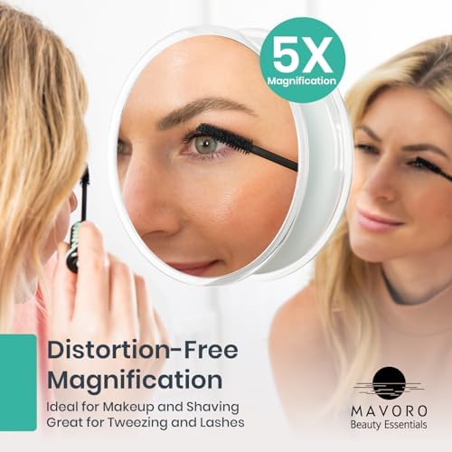 Mavoro 9" Magnifying Makeup Mirror | 3 Strong Suction Cups | Portable | 5X - Image 2