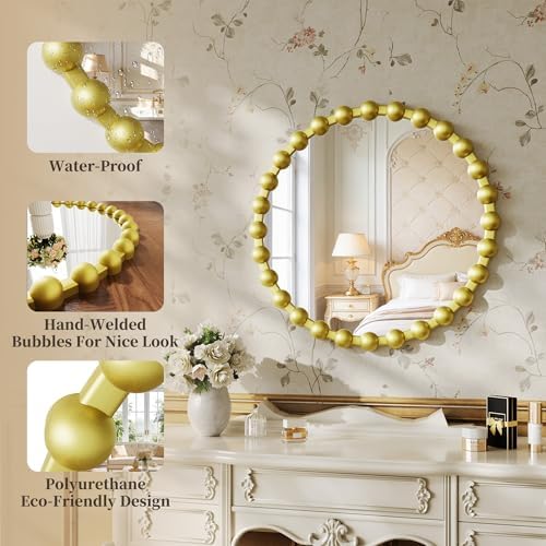 28 Inch Gold Round Mirror, Decorative Circle Wall Mirror - Image 3