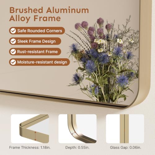 Kosmonia 20x16 Inch Bathroom Vanity Mirror Brushed Champagne Gold - Image 3