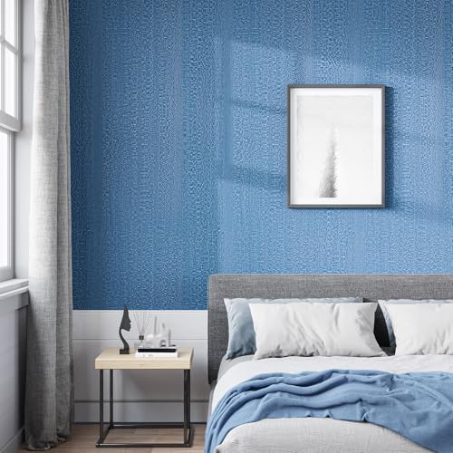 Blue Grasscloth Peel and Stick Wallpaper Linen Fabric Wallpaper 15.7"x472" Self - Image 4