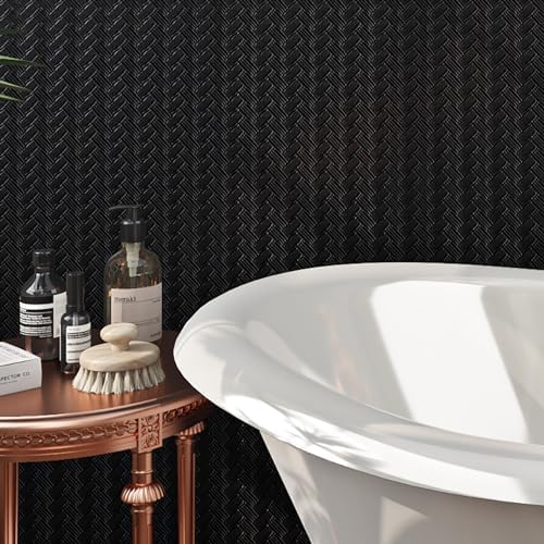 Livelynine Textured Rattan Wallpaper Black Peel and Stick Wall Paper - Image 7