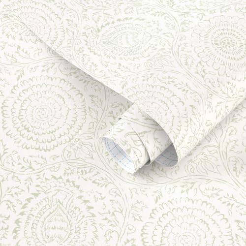 Ismoon Green Peel and Stick Wallpaper Boho Floral Contact Paper 17.3x196in by Ismoon