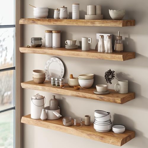 Live Edge Floating Shelves for Wall Decor, Solid Elm Wood Floating Shelves Wall - Image 6