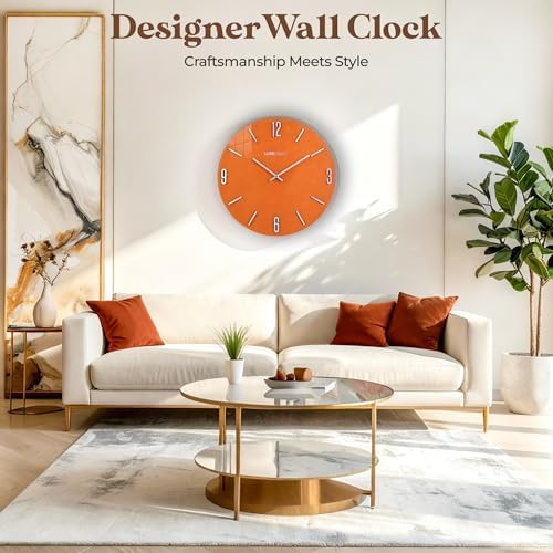 16 Inch Silent Non-Ticking Modern 3D Wall Clock Terracotta Clay, Glass Face - Image 2