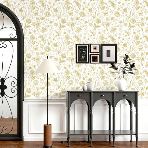 Floral Peel and Stick Wallpaper Gold Contact Paper 17in x 118in - Image 2