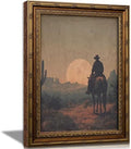 Vintage Gold Framed Western Wall art, Cowboy Riding Away Oil Painting Canvas by JPDSIIPXZwallart