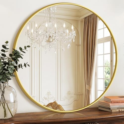 FGU Round Bathroom Mirror for Over Sink 22" Gold Circle Wall Mirror by Unknown