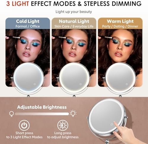 ZLOKLA 9" Wall Mounted Lighted Makeup Mirror, 4000mAh Rechargeable Double Sided - Image 6