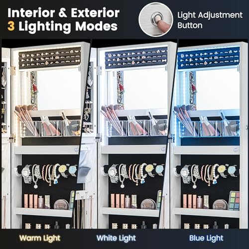 CHARMAID LED Mirror Jewelry Cabinet, Lockable Jewelry Armoire - Image 2