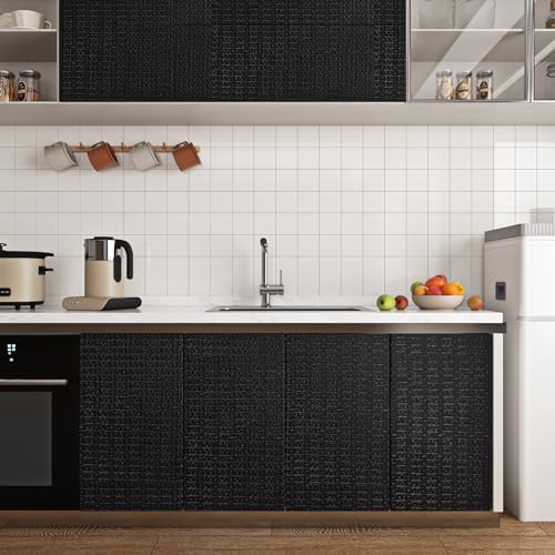 Livelynine Textured Black Peel and Stick Wallpaper 15.8x394 Inch Grasscloth - Image 6