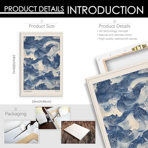 Japanese Blue Waves Wall Art Vintage Oriental Japandi Wabi Sabi Poster 16X24 - Image 2