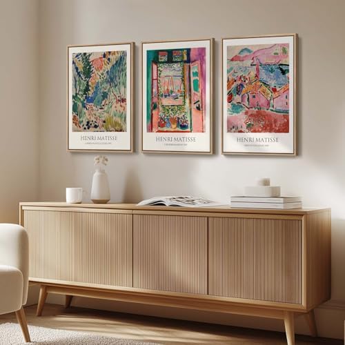 Framed Matisse Colorful Abstract Canvas Wall Art Set of 3, 16x24 In - Image 3