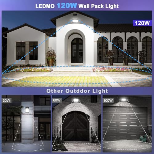 ledmo 120W LED Wall Pack Light Outdoor 6 Pack Exterior Commercial Lighting - Image 4
