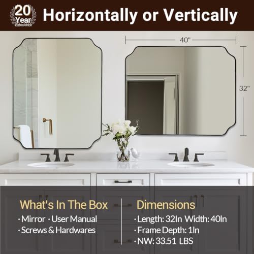 ANDY STAR 32x40 Black Scalloped Bathroom Vanity Mirror - Image 2