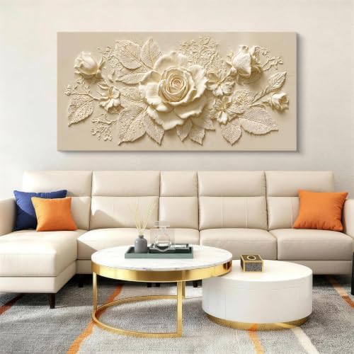 I@U Large Beige Floral Rose Canvas Wall Art Decor - Image 4