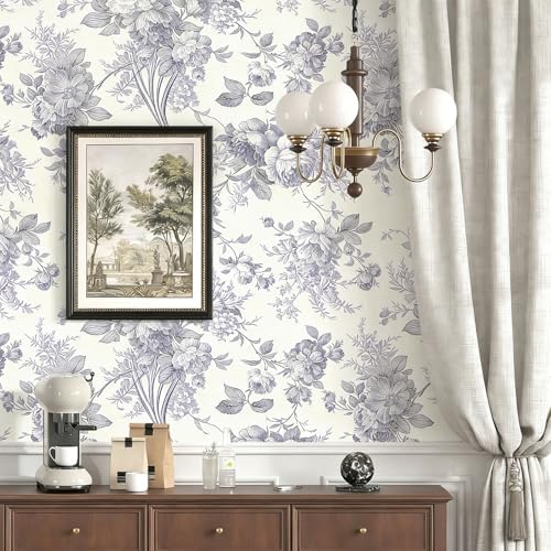 Jeweluck Gray White Floral Peel and Stick Wallpaper Vintage 16.9"x 196.8" - Image 3