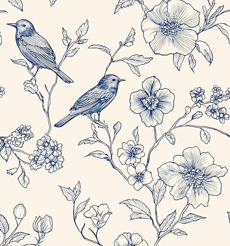 Laatse Floral Bird Vintage Wallpaper Peel and Stick 17.5" x 118" by Laatse