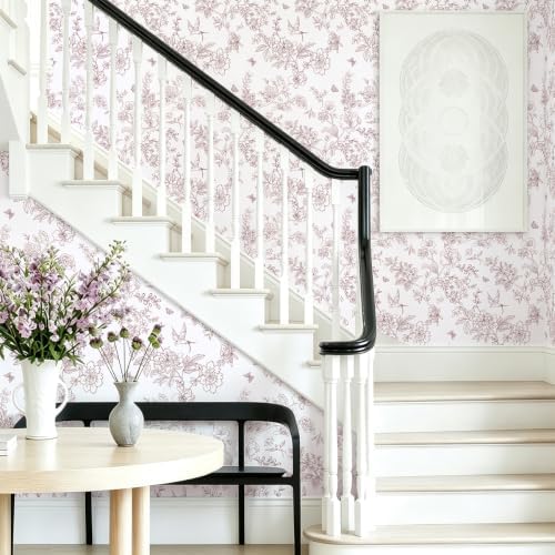 Froluya Floral Peel and Stick Wallpaper Vintage Red White 17.7in×196.8in - Image 6