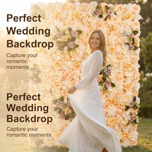 Flower Wall Backdrop, 12 Panels, 16.5x16.5 Inch, Champagne Rose - Image 6