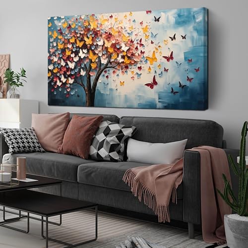 Butterfly Tree Canvas Wall Art for Living Room Bedroom Home Office Blue by Zoyotago